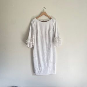 Calvin Klein Bodycon White Ruffle Floral Sleeve Party Dress